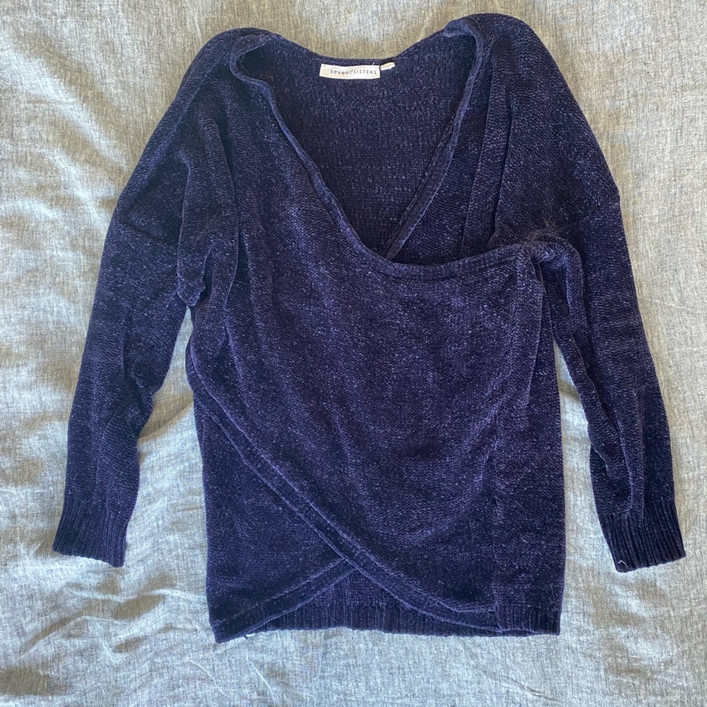 Seven Sisters Chenille Crossover Sweater Indigo Purple XS